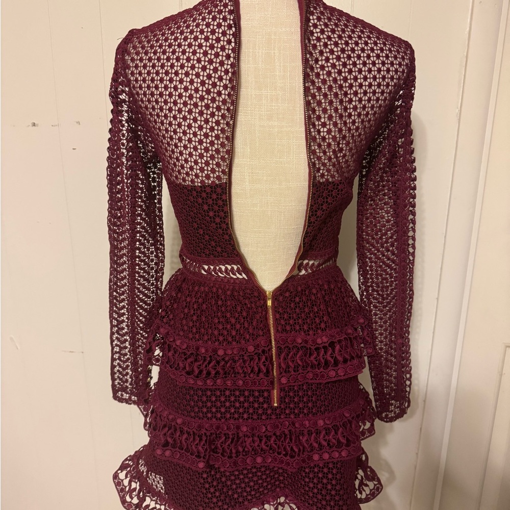 Self-Portrait Burgundy Long Sleeve Lace Dress - Picture 8 of 13